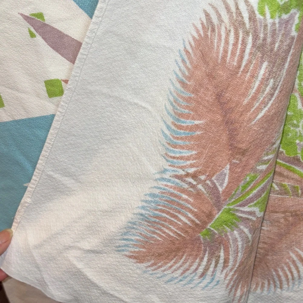 Vintage 1950’s tropical pastel Floral tablecloth- Blue, Green, and Pink. 150‎